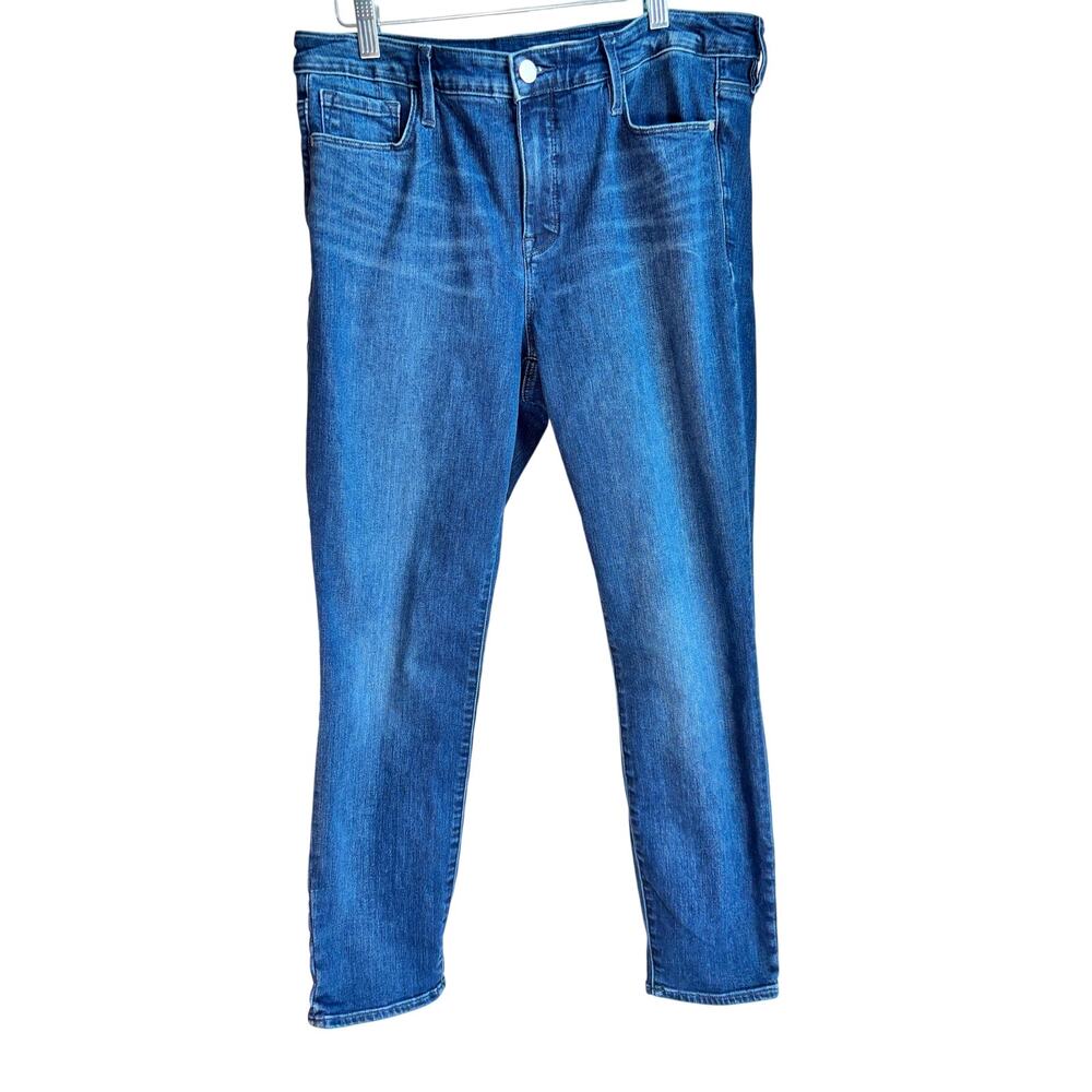 🔥Athleta Stretch Slim Straight Jeans Dark Wash Womens 14 Mid Rise